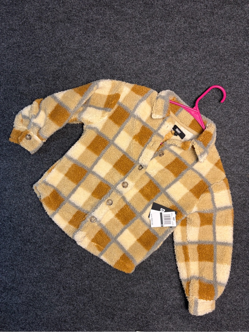 Kids Plush Check Shacket in Mustard and Cream